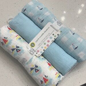 3-Pack cotton muslin Baby Swaddle Blankets with Sailboat Design